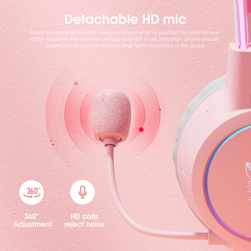 🎧 Headset Gamer ONIKUMA X15 RGB – Rosa com Orelhas de Gato
