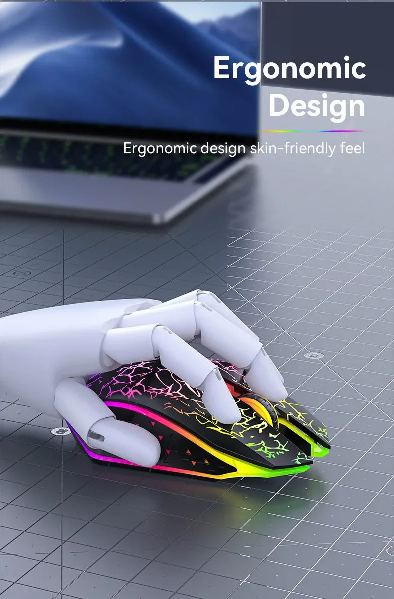 Mouse Gamer Sem Fio RGB – Bluetooth 5.2 + 2.4G, 6 Botões, LED Colorido, Silencioso e Recarregável