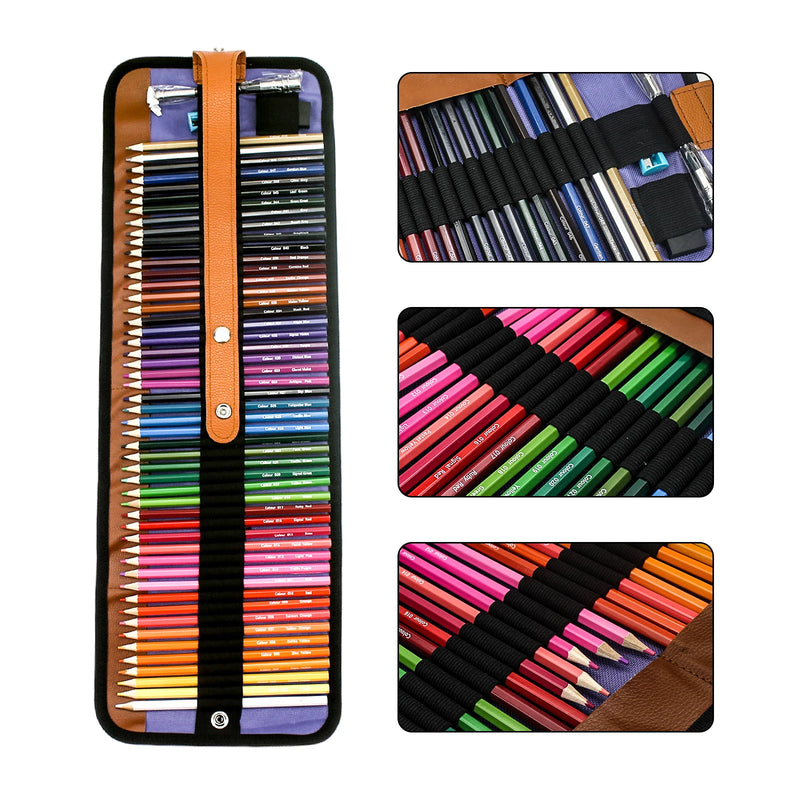 🎨 Kit Lápis de Cor Profissional com Estojo Enrolável – 72 Cores para Desenho e Arte