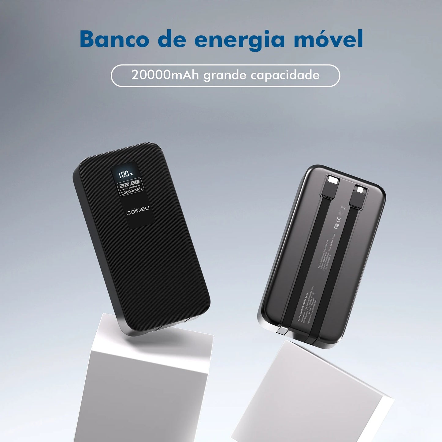 🔋 Power Bank Portátil 20.000mAh – Carregamento Rápido, Compacto e Potente