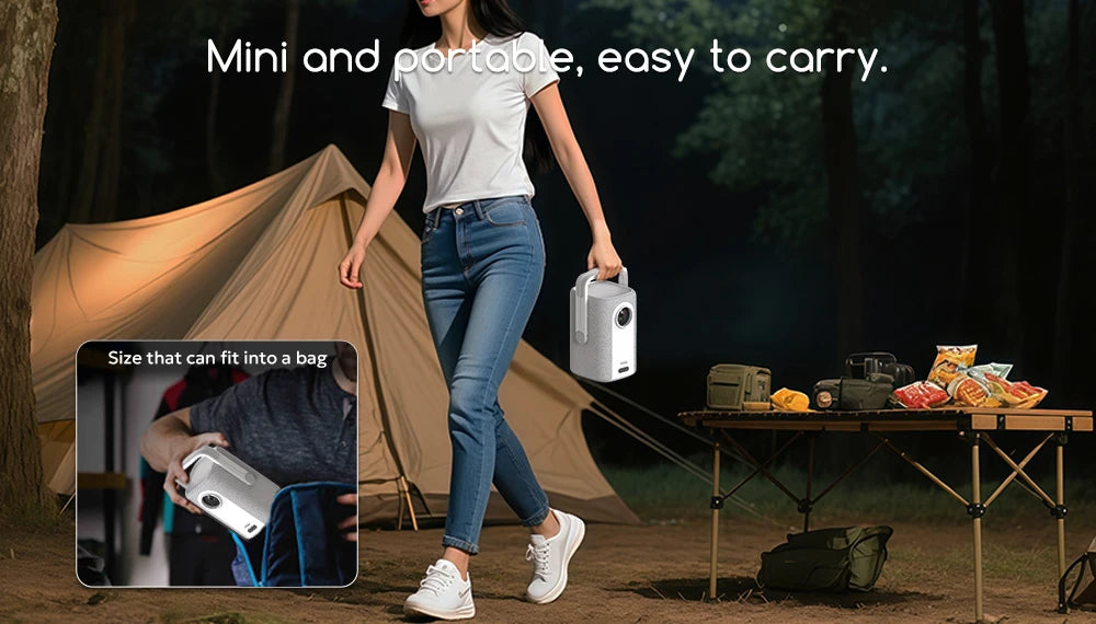 Projetor Portátil Everycom Retro 4K – 16000 Lumens, Rotação 360° e Imagem Cinematográfica