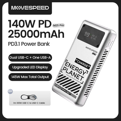 Power Bank Premium MOVESPEED 25000mAh 140W – Carregamento Super Rápido