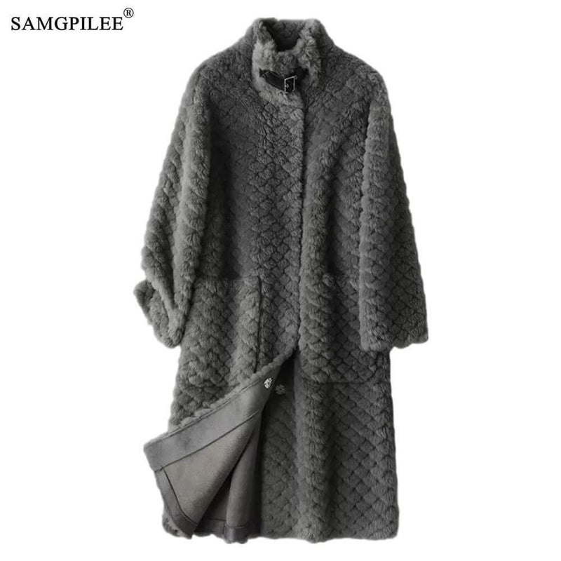 Vison Casaco de pele real feminino, roupas femininas compridas, casacos de lã 70% natural, grosso e quente, elegante e solto, tamanho grande, alta qualidade. Coleções Petra-Zoully
