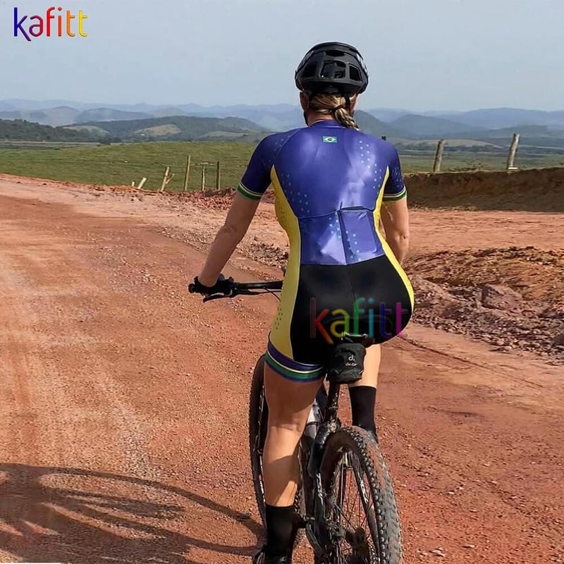 Macacão Kafitt Brasil Ciclismo Feminino Triatlo Bicicleta Verão Macacão MTB . petra-Zoully