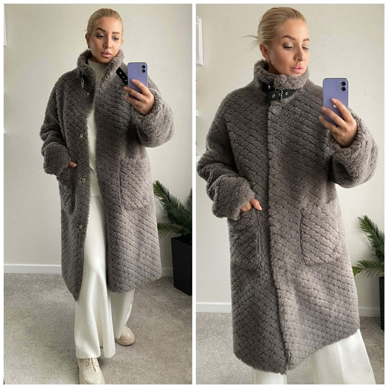 Vison Casaco de pele real feminino, roupas femininas compridas, casacos de lã 70% natural, grosso e quente, elegante e solto, tamanho grande, alta qualidade. Coleções Petra-Zoully