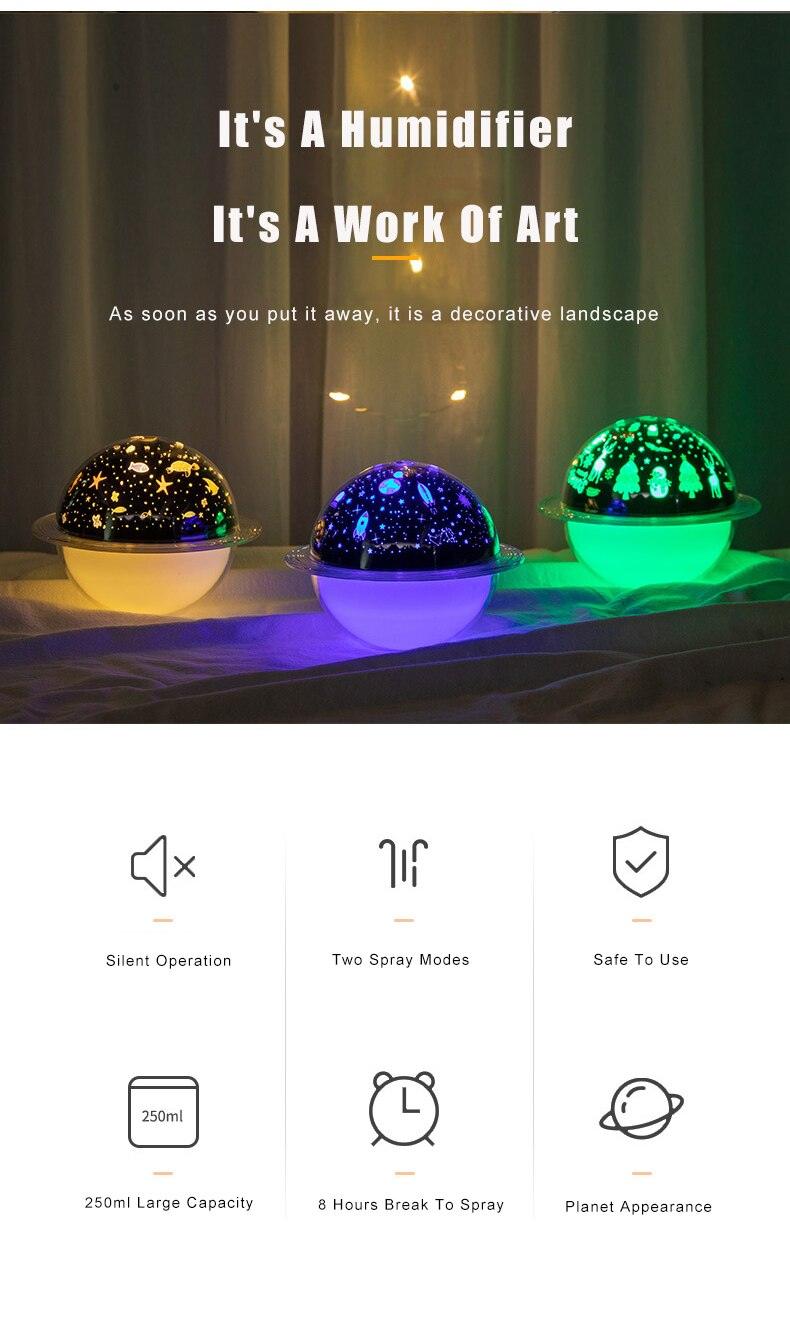 Novo Umidificador de Ar Celestial USB para Área de Trabalho Doméstica Mini Ultrassônico Cool Mist Aromaterapia Difusor de Água com Umidificadores de Luz Led - Petra Zoully